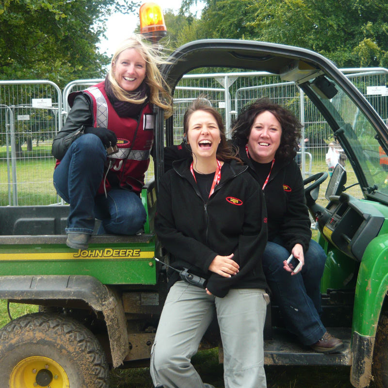 How to work at music festivals and who to contact - Leeds Festival Kelly, Steph and Jo on a buggy