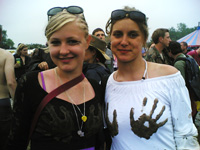The Festival Survival Guide - Glastonbury Festival girls with hand prints on boobs