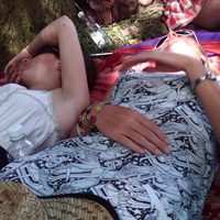 Ultimate festival hangover prevention and festival hangover cures festival drinking and festival alcohol - Crystal and Bethan crashed in the Glade at Glastonbury Festival